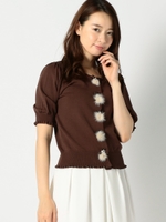 ポンポンリボンボタンガーディガン/ブラウン