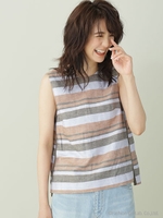 マルチボーダーノースリーブブラウス/キャメル