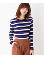 マルチボーダーリブニット/ブルー(392)