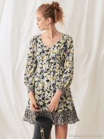 ミニフラワーヘム切替ワンピース/BLK