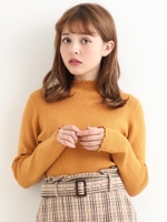 メローフリルハイネックニットプルオーバー/マスタード