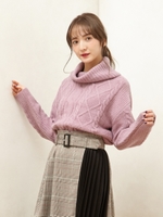 モチモチケーブルオフタートルニット/ラベンダー/ピンク