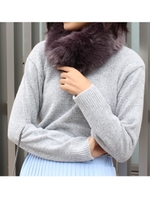 ラウンドネックカラーニット/グレー