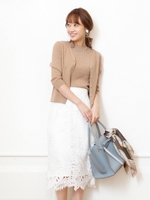 リーフレースタイトスカート/ホワイト