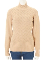 リブネック編み込みニット/ベージュ