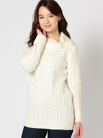 リュバンオフタートルケーブルチュニックニット/シロ