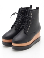 レースアップ2重厚底ショートブーツ/キャメル