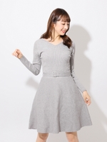 レースマフラー刺繍ニットフレアワンピース/モクグレイ