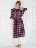 レース切り替えチェック柄スカート/レッド柄