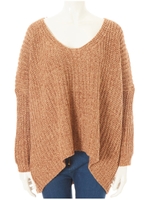 ローゲージVネックオーバーニット/ブラウン