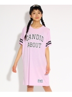 肩あきカレッジロゴ Tシャツ ワンピース/ライトパープル(081)