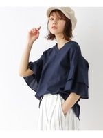 袖ティアードVネックシャツ/ネイビー(093)