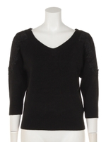 袖フラワーニット/ブラック