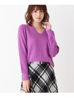 抜き襟Vバックボリュームニット/パープル(083)