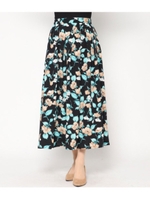 柄デシンマキシスカート/ブラック(027)