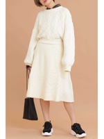 編み地ミックスニットワンピース/オフ(030)