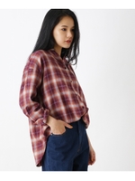 釦スキッパーチェックシャツ/ボルドー(264)