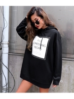 裏起毛BOXプリントフーディー/ブラック(027)