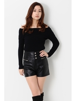 ショルダージップオフショルダーニットTOP/BLACK