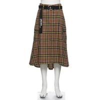 【25%OFF】ベルトつきチェック柄ミディフレアスカート