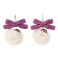 【30%OFF】リボンつきフェイクファーポンポンイヤリング