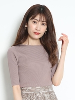 5分袖バックリボンリブニット/モカ