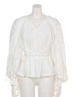 GATHER SLEEVE BLOUSE/WHITE