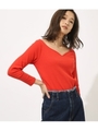 HEART NECK RIB TOPS/RED
