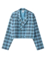 PLAID DOUBLE-BREASTED CROPPED JACKET/ライトブルー