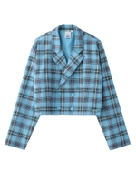 PLAID DOUBLE-BREASTED CROPPED JACKET/ライトブルー