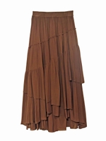 RAYON TIERED SKIRT/BROWN