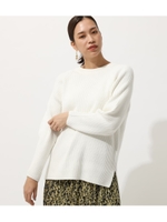 ROUND NECK SLIT KNIT/O/WHT1