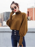 UP NECK VOLUME SLEEVE KNIT/KHK