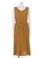 Vネックノースリーブロングワンピース/マスタード