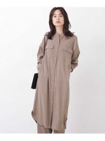 WEB限定/ギャバピーチノーカラーシャツワンピース/ベージュ(040)