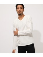 ZIGZAG PATTERN V／N L／S T-SHIRT/WHT
