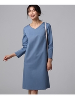 [L]【洗える】グログランジャージワンピース/ブルー(092)