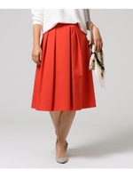[L]【洗える】スーパーストレッチタックフレアスカート/レッド(862)