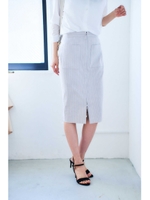 [WEB限定商品]［ウォッシャブル］ストライプフロントジップスカート/グレーストライプ1(021)