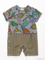 [ベビー・ボーイズ]グラフィティダイナソー（恐竜）半袖カバーオール/杢グレー