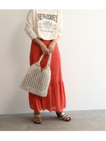 [洗える]クロシェティアードフレアスカート/ダークオレンジ(068)