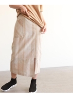 [洗える・36(S)/42(LL)WEB限定サイズ]フロントスリット入りチェックミモレスカート/ライトベージュ(151)