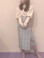 check tight wrap skirt/ブルー