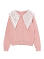 lace collar pearl button cardigan/ピンク
