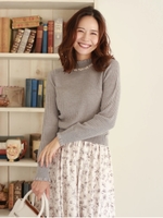 ・フリルネックビジュ-ニットプルオ-バ-/杢グレー