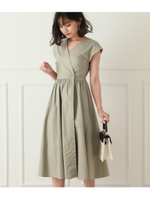 【CHILLE】巻きデザインフレンチスリーブワンピース/ベージュ(005)