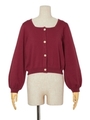 【F i.n.t】パール釦スクエアネックニットカーディガン/RED