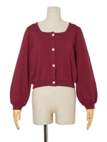 【F i.n.t】パール釦スクエアネックニットカーディガン/RED