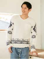 【Kahiko】オルテガウェーブVネックニットMEN'Sプルオーバー/ホワイト