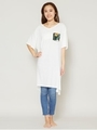 【Kahiko】ボタニカル柄ポケット VネックTシャツワンピース/ホワイト